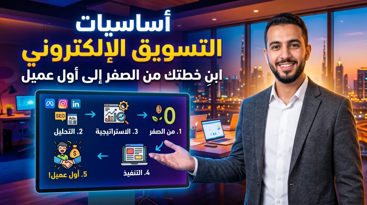 أساسيات التسويق الإلكتروني: ابنِ خطتك من الصفر إلى أول عميل
